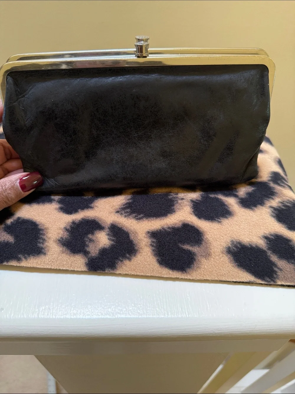HOBO Lauren Black Leather Clutch/Wallet- silver hardware